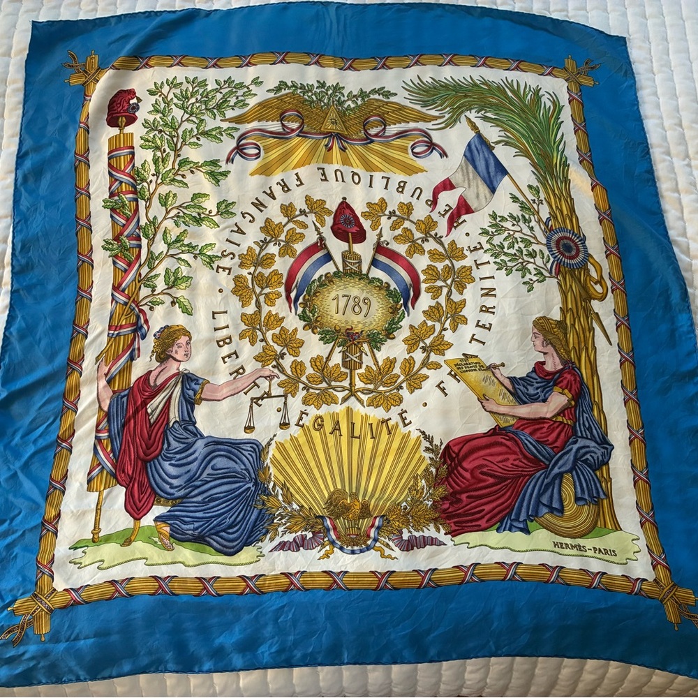 Hermes Carre 90 1789 Silk Scarf Navy Blue French Revolution Joachim Metz (1989)